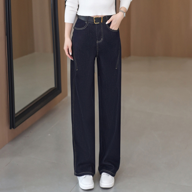 复古蓝弯刀牛仔裤女2025年春秋季新款高腰松弛感拼接阔腿香蕉裤子|undefined