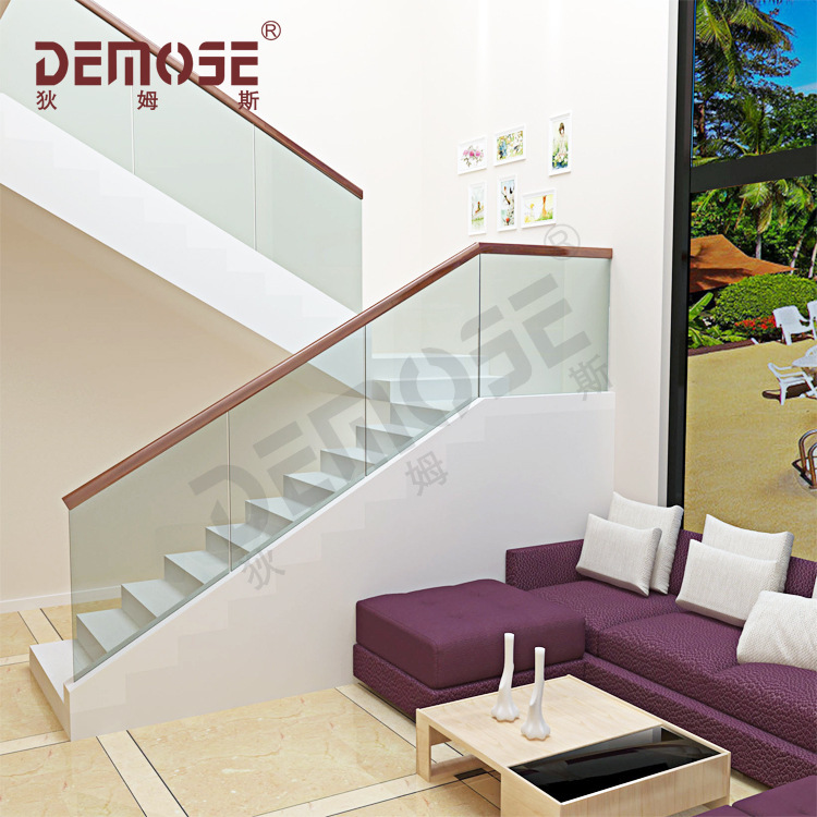 u槽楼梯栏杆 实木扶手 无框落地钢化玻璃栏杆 厂家直销优惠