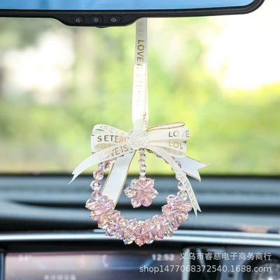 Car pendant girls' car interior Car hanging - bow-crystal-pendant-pink
