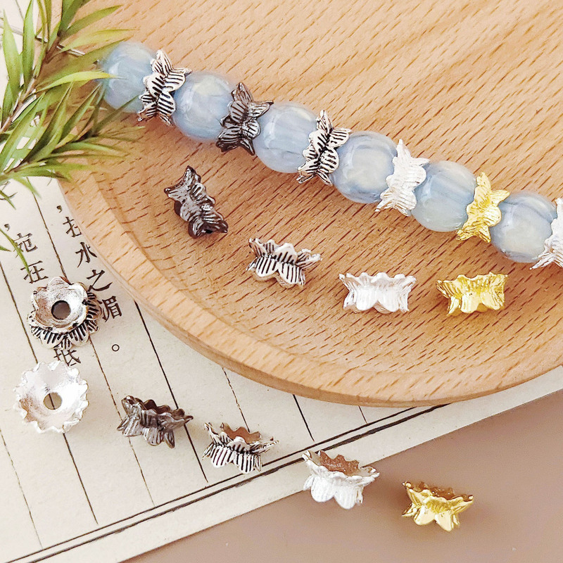 Double-sided Lotus holder Xizang silver lotus lamp holder accessories ancient silver beads holder Buddha beads bracelet spacer beads Double-sided Lotus holder Xizang silver lotus lamp holder accessories ancient silver beads holder Buddha beads bracelet spacer beads