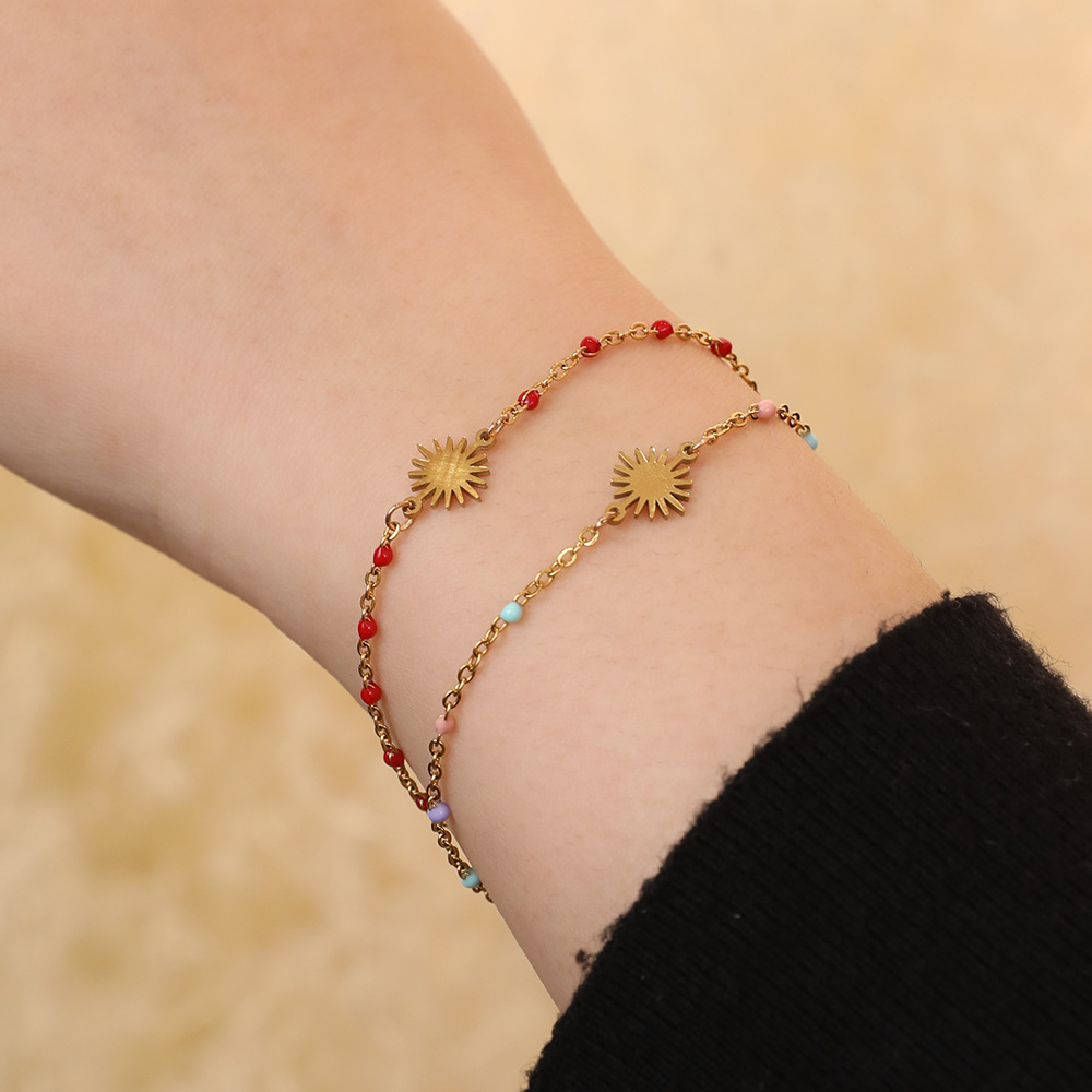 5g Weight Bracelets Classification 1 Piece Quantity Holiday, Daily Occasion Stainless Steel Material Sun Pattern Women's Gender Enamel, Plating Design Simple Style Style Simple Style Sun Stainless Steel Enamel Plating Bracelets 1 Piece 16