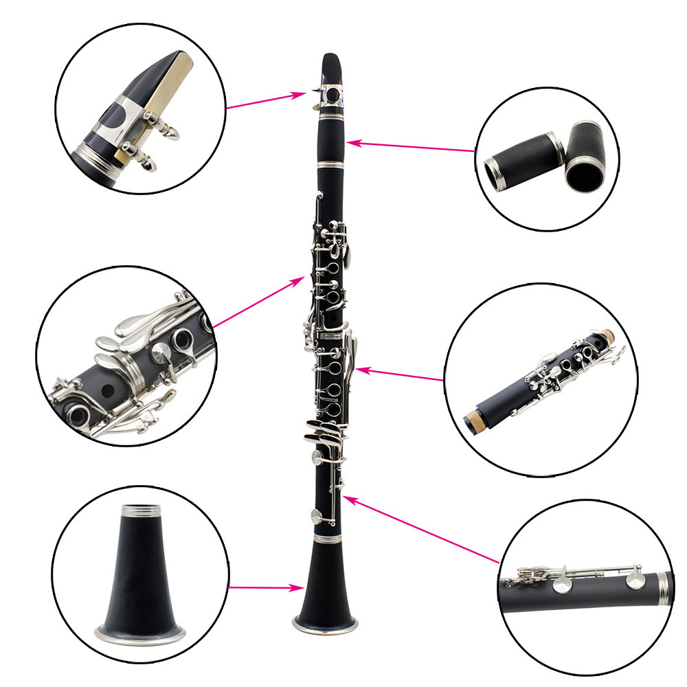 Clarinete en Si♭ de baquelita con 17 llaves, apto para principiantes, estudiantes y exámenes.