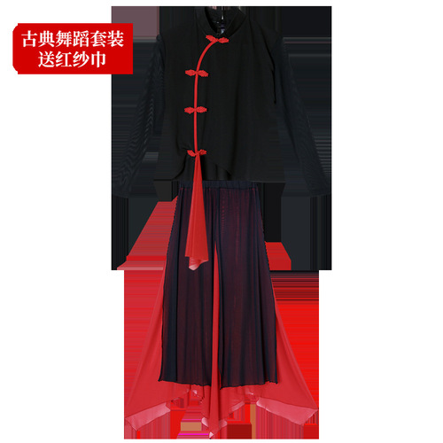 Chinese classical dance dance costume long-sleeved mid-sleeve suit modern dance gauze body elegant performance costume 2302