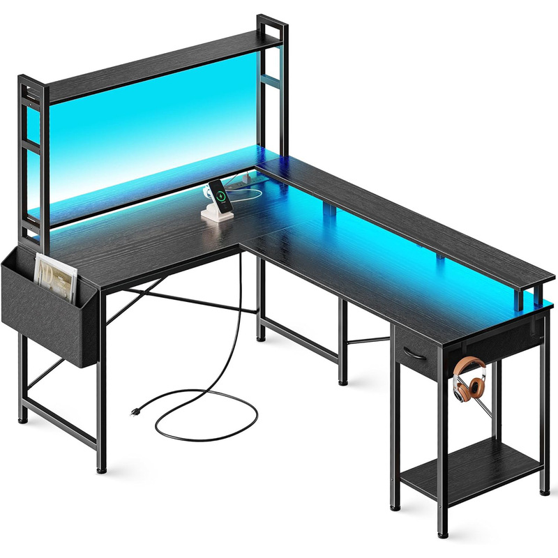 Cross-Border Customized Home Office Gaming Desk with Power Socket USB Port L-Shaped Computer Desk Popular E-Sports Desk