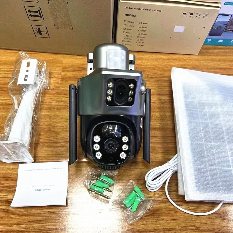 V380両眼太陽カメラ600万高清夜視4gガンボール連動屋内外防水モニター|undefined