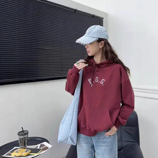 South Korea East Gate 2025 Spring and Autumn New Letter Pocket Loose Hooded Pullover Casual Simple Sweatshirt for Women