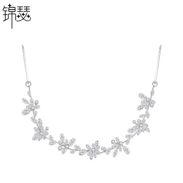 Jinse Cross-Border New Product Leaf-Shaped Diamond-Encrusted Bridal Hairband Hairband Headdress Wedding Dress Headband Soft Chain Decoration