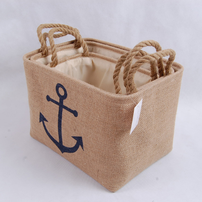 ins风家用杂物收纳筐黄麻材质内衣袜子整理箱防尘防潮收纳筐供应