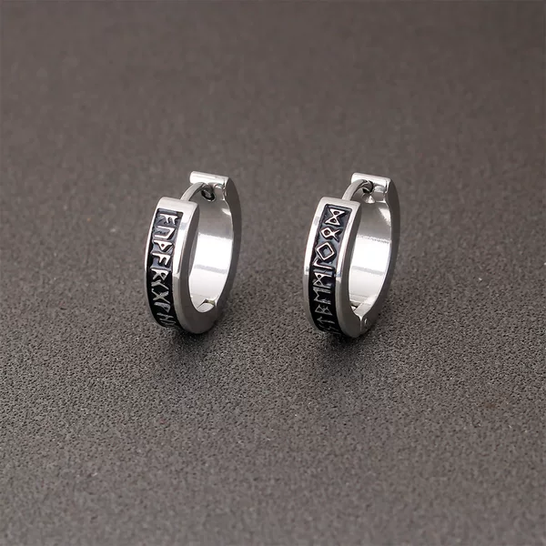European and American fashion personality corrosion Viking pattern titanium steel female ear ring ear buckle simple male punk earrings cross-border wholesale