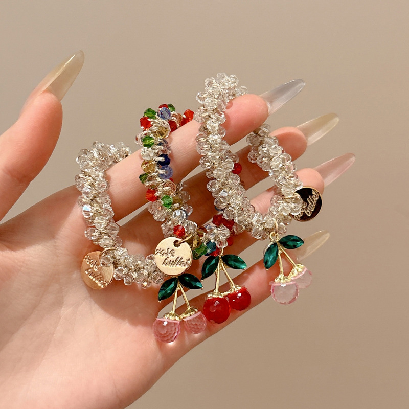 Nuevo estilo rojo neto cristal rhinestone cuerda para el cabello mujer enviar novia pulsera personalidad de doble uso cola de caballo baja red sombrero simple