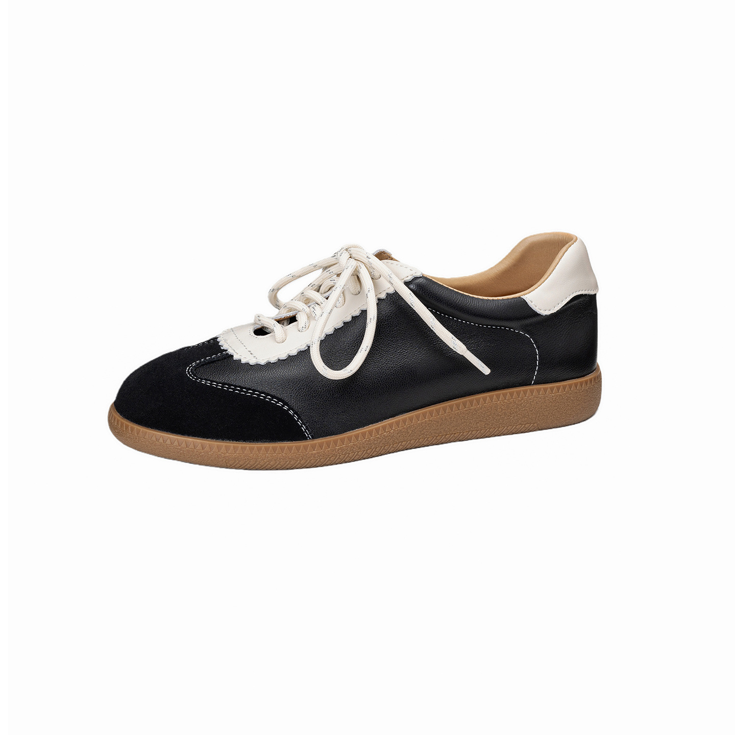 Giày sneaker nữ phối màu dây buộc đế phẳng phong cách thể thao — màu nâu chi tiết 27