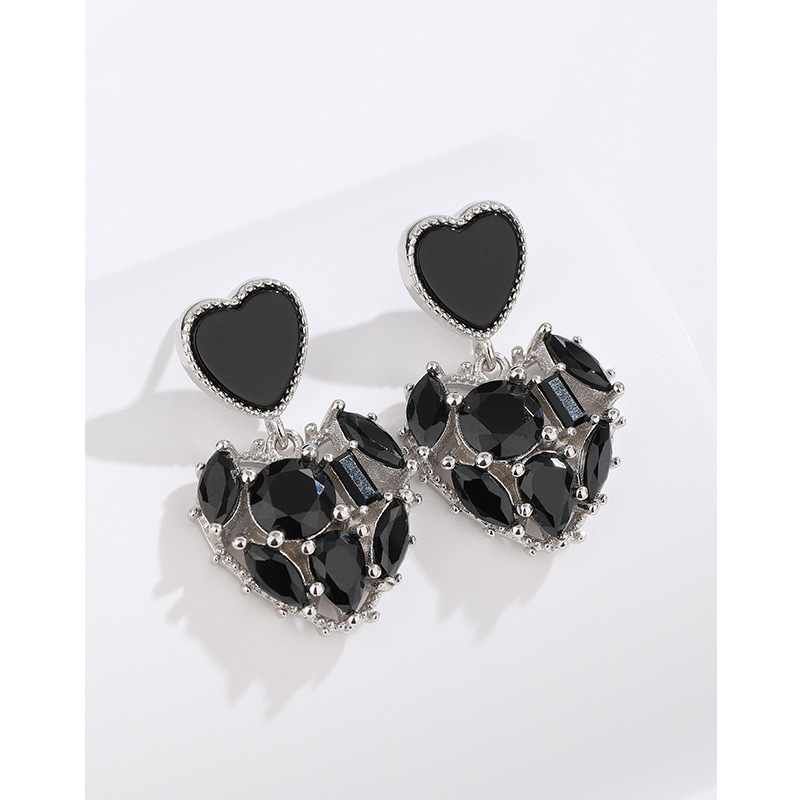 Pendientes de amor negro para mujeres 925 plata esterlina diseño de nicho 2023 nuevos pendientes populares pendientes de lujo de alta calidad