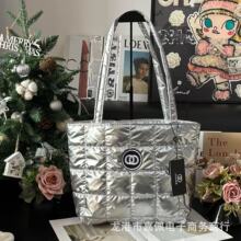 中古棉服包VIP跨境礼遇限定菱格漆皮单肩亮面购物袋女包