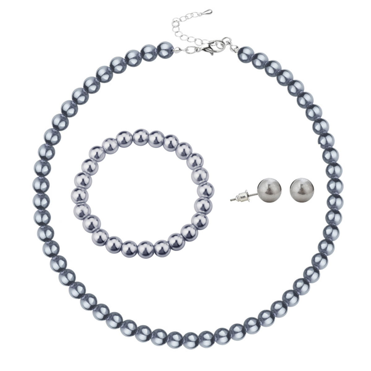 跨境高级感香巴拉钻球白色珍珠耳环项链套链女速卖通新娘首饰套装