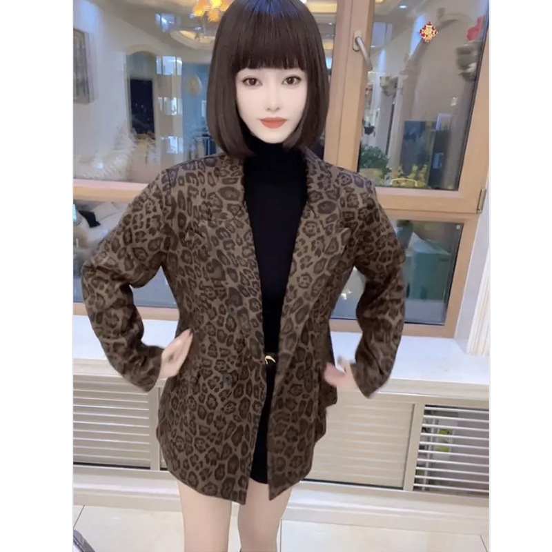 网红爆款时尚气质西服外套女2025秋冬新款高级感休闲百搭豹纹外套|undefined