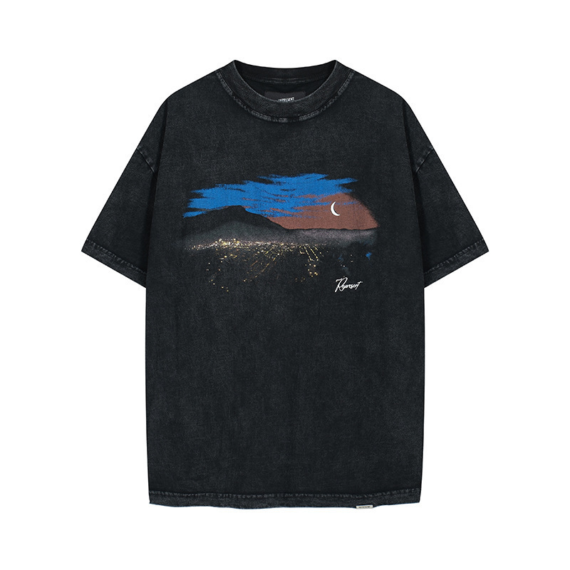 Represrep杜賓犬水洗いして古いアメリカのファッションブランドのヴィンテージのレトロなサメの半袖のtシャツの男をします。|undefined