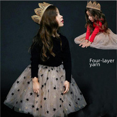 Girls' Dress Children's Clothing Children's Skirt Autumn/Winter Version 100% Cotton Star Long Sleeve Button-Down Collar Skirt for Older Children