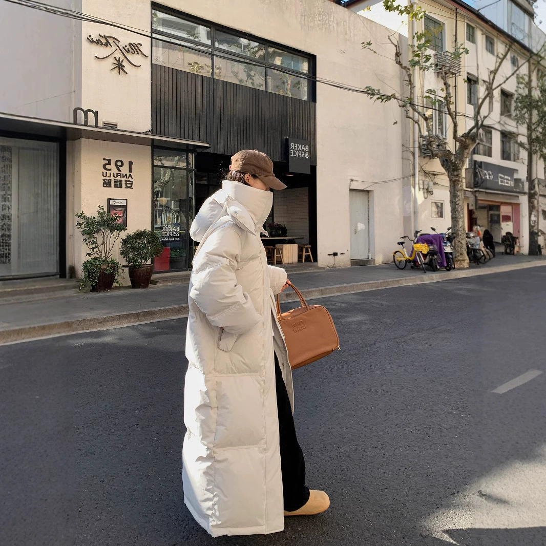 Удлиненный женский пуховик на белом утином пуху, зима 2025, новая длинная утолщенная куртка длиной до колена до щиколотки, экстремально холодная утолщенная куртка