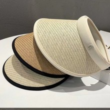 空顶UV防晒帽子女夏防紫外线大帽檐沙滩遮阳草帽骑车遮脸太阳帽子