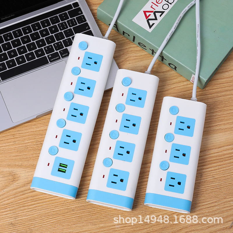 外贸插座智能排插3孔4孔多功能插座1平方铜包铝插排2米带USB