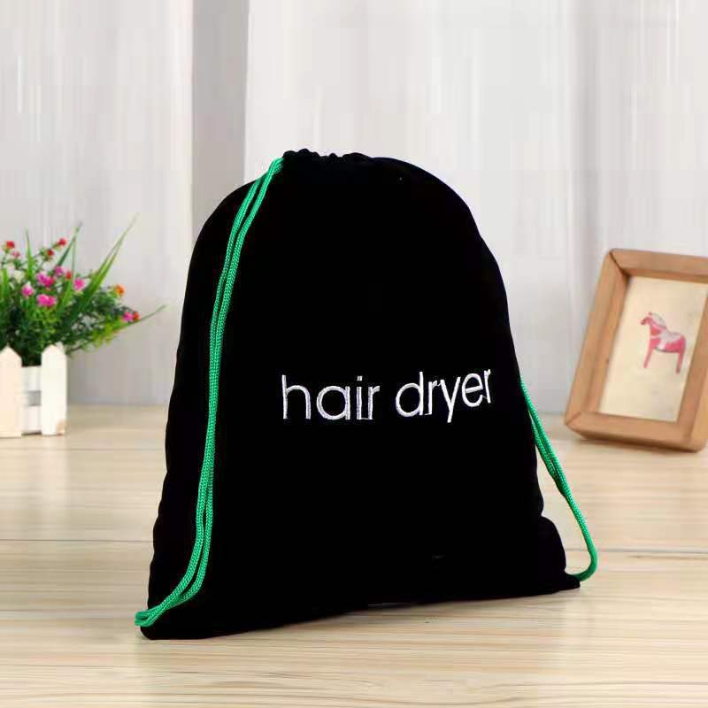 En stock inglés bordado lienzo bolso con cordón al por mayor algodón bolsa de polvo del hotel secador de pelo cubierta bolsa de almacenamiento