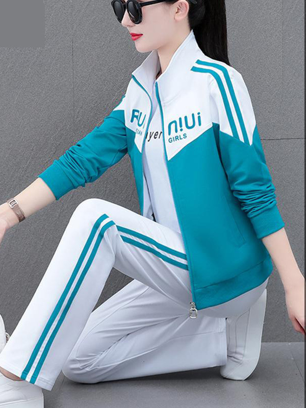 撞色休闲运动套装女2025年新款时尚减龄宽松跑步服广场舞三件套|undefined