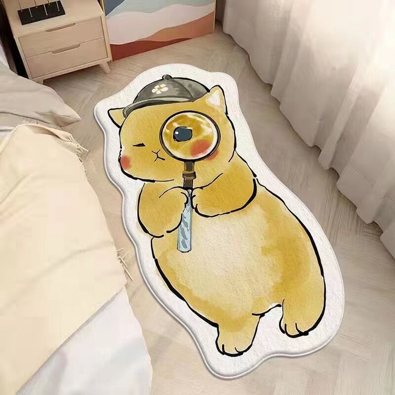 Alfombra bonita de dibujos animados para dormitorio, sala de estar, habitación infantil, uso doméstico, tapete para gatear junto a la cama, tapete grueso lavable, decoración suave.