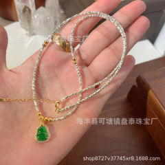 メーカー卸売り牛頭人危険材料翡翠ひょうたん砕銀デザイン金ネックレス鎖骨鎖S925銀モザイク