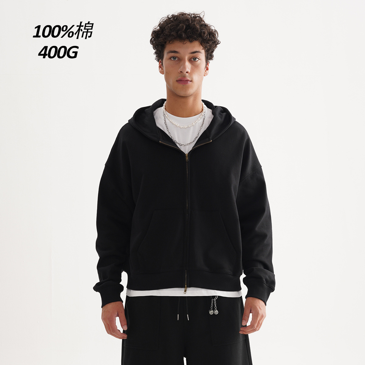 Etai Men's Clothing | European and American Heavy Weightweight 400g Pure Cotton Retro Zipper Sweatshirt High Quality Hooded Cardigan Men's Sweatshirt