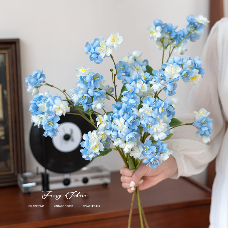 Color caramelo con ramas largas decoración de flores de cerezo flor de simulación de alto nivel realista decoración de flores de seda flor de decoración flor de decoración flor de decoración