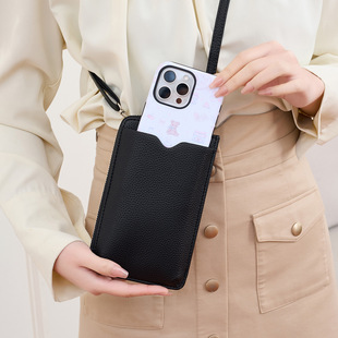 Cross-Border 2025 New Style Pebbled Soft Leather Vertical Mobile Phone Bag Women's Shoulder Crossbody Bag Multi-Card Slot Mobile Phone Wallet