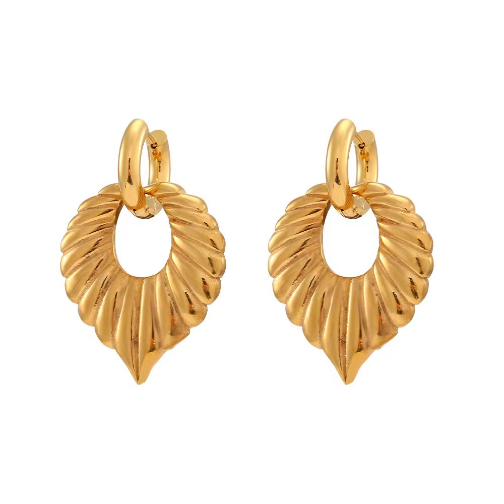 Damen Ohrringe Blatt Design Retro Stil Edelstahl Goldfarben_voghion.com