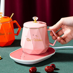 55°恆溫杯墊禮品陶瓷馬克杯婚慶伴手禮杯子活動水杯印logo帶蓋