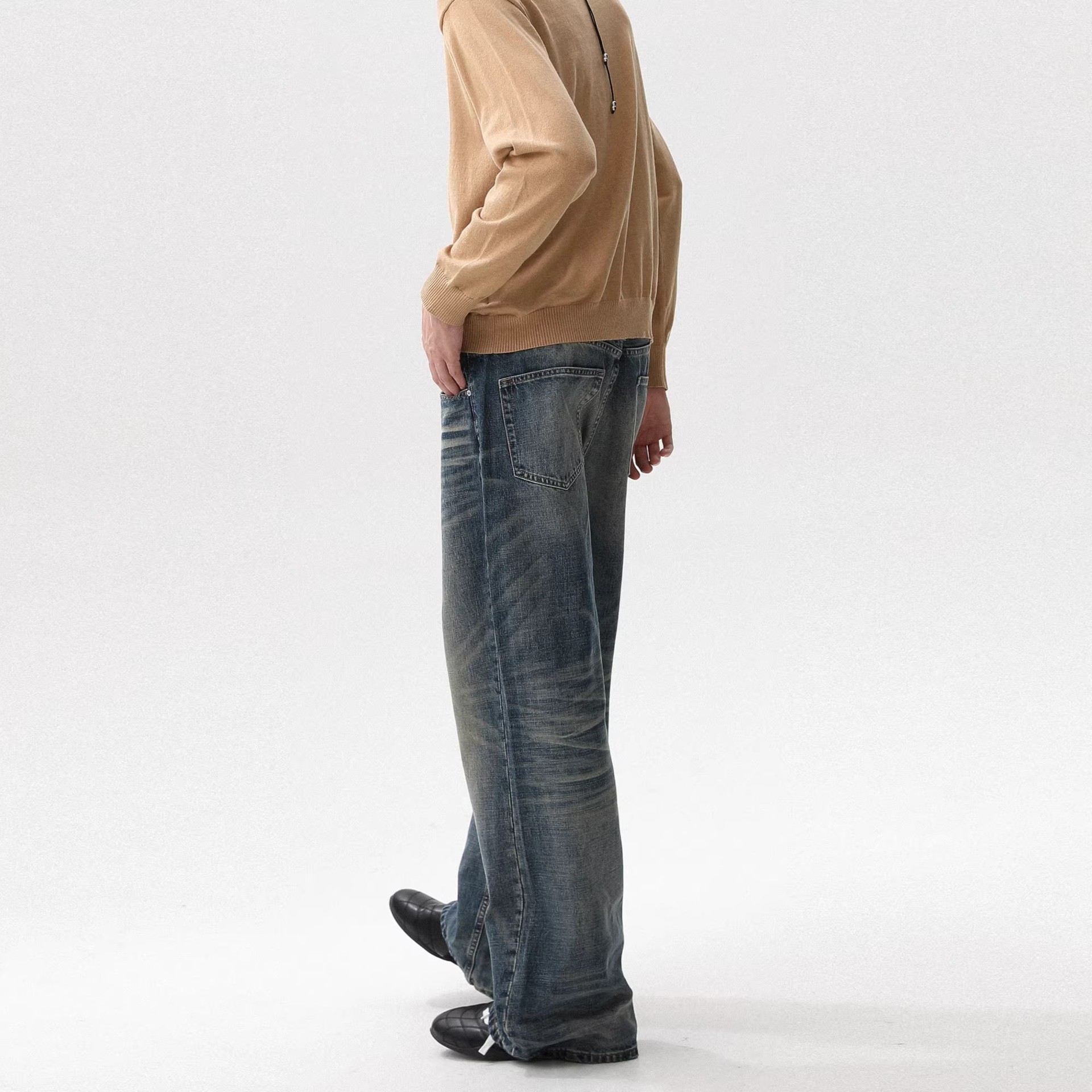 Men's American Style Washed Distressed Street Casual Jeans Loose Straight Leg Cool And Stylish Retro Trousers_mkmklike.com