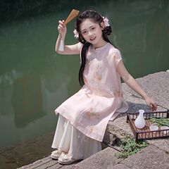 中国風チャイナドレス女の子 2025 スカート新しい子供の夏中国風漢服チャイナドレスドレス