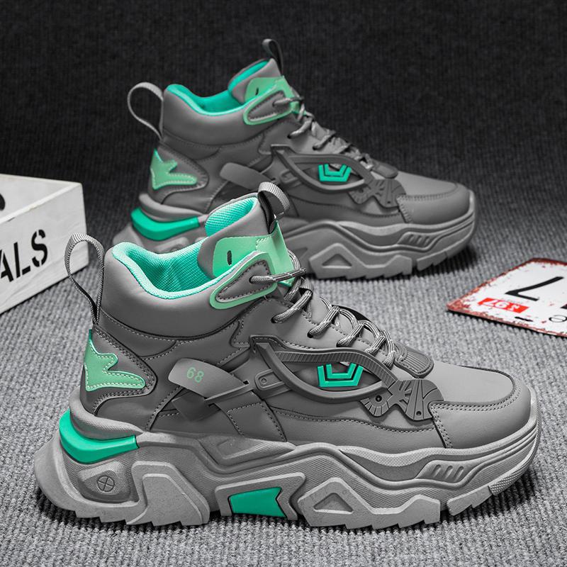 High-Top Men's Shoes, Autumn Trendy Versatile Youth Running Casual Sports Thick-Soled Height-Increasing Black Dad Sneakers
