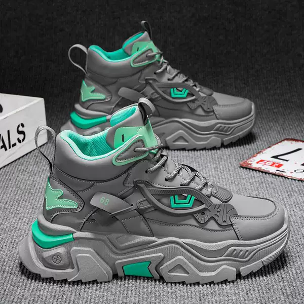 High-Top Men's Shoes, Autumn Trendy Versatile Youth Running Casual Sports Thick-Soled Height-Increasing Black Dad Sneakers