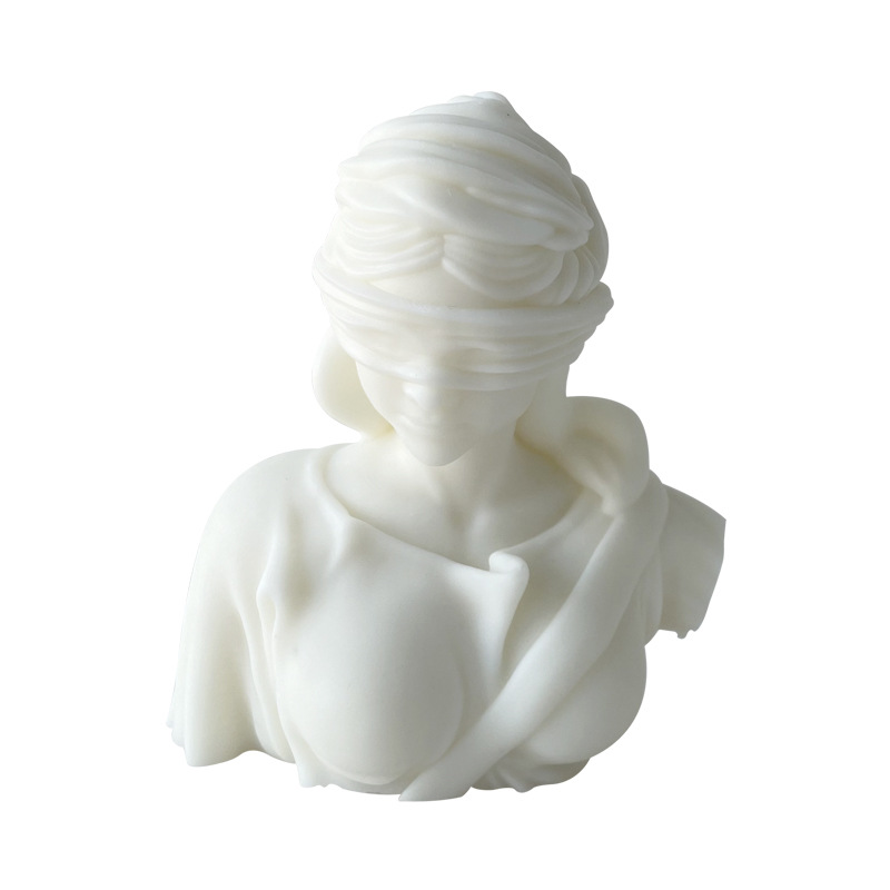 Transfronteriza griega romana justicia diosa busto vela molde ins señora ciega aromaterapia vela decoración herramienta abrasiva