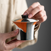 手绘悬停盖碗德化陶瓷化妆土手工家用高档日式功夫茶具泡茶碗茶杯