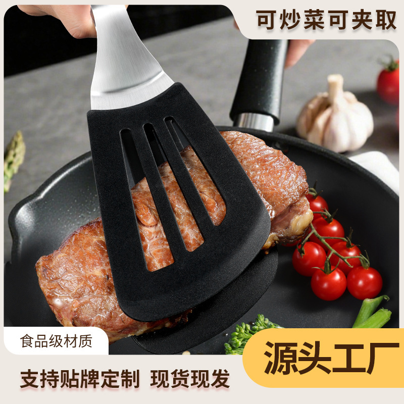 跨境厂家直销食品级硅胶不锈钢食物铲食品夹牛扒夹煎铲耐高温|undefined