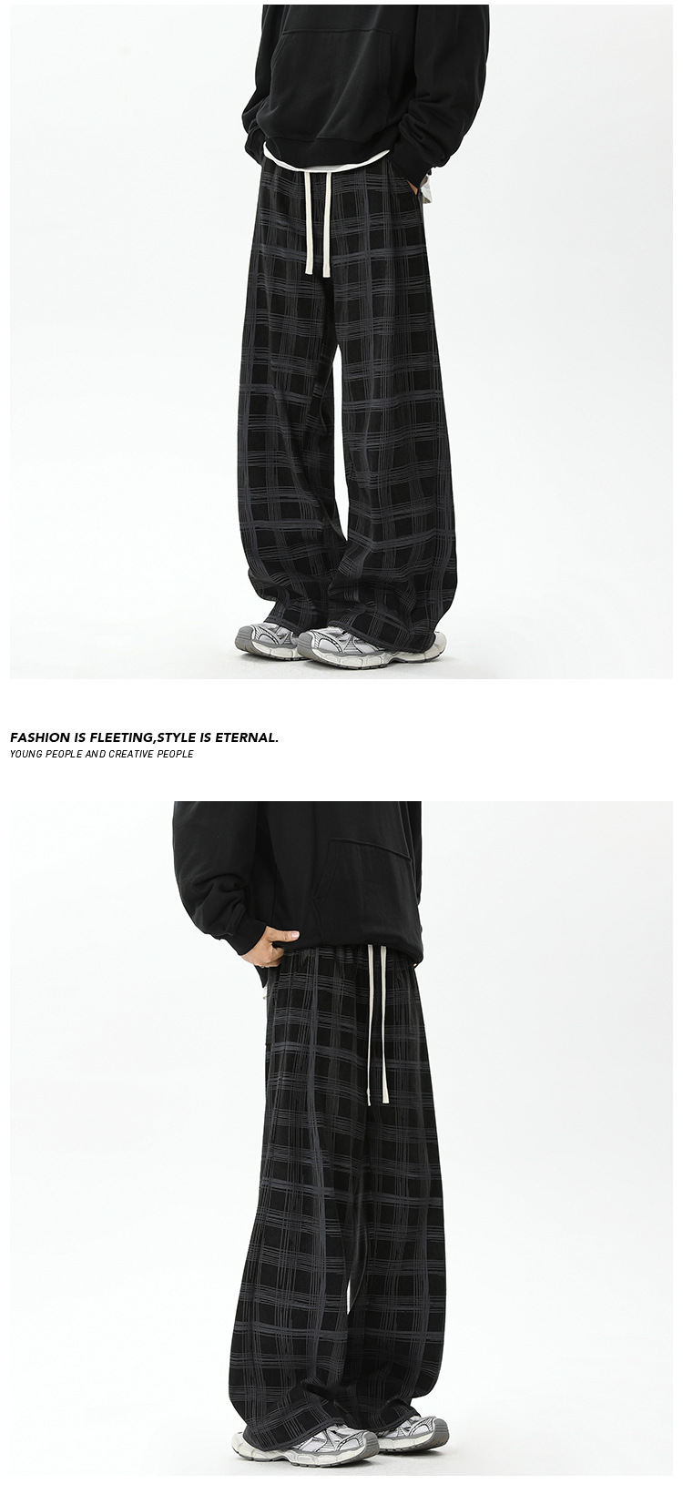 Men's Corduroy Plaid Casual Pants Loose-fit Straight Wide-leg_voghion.com