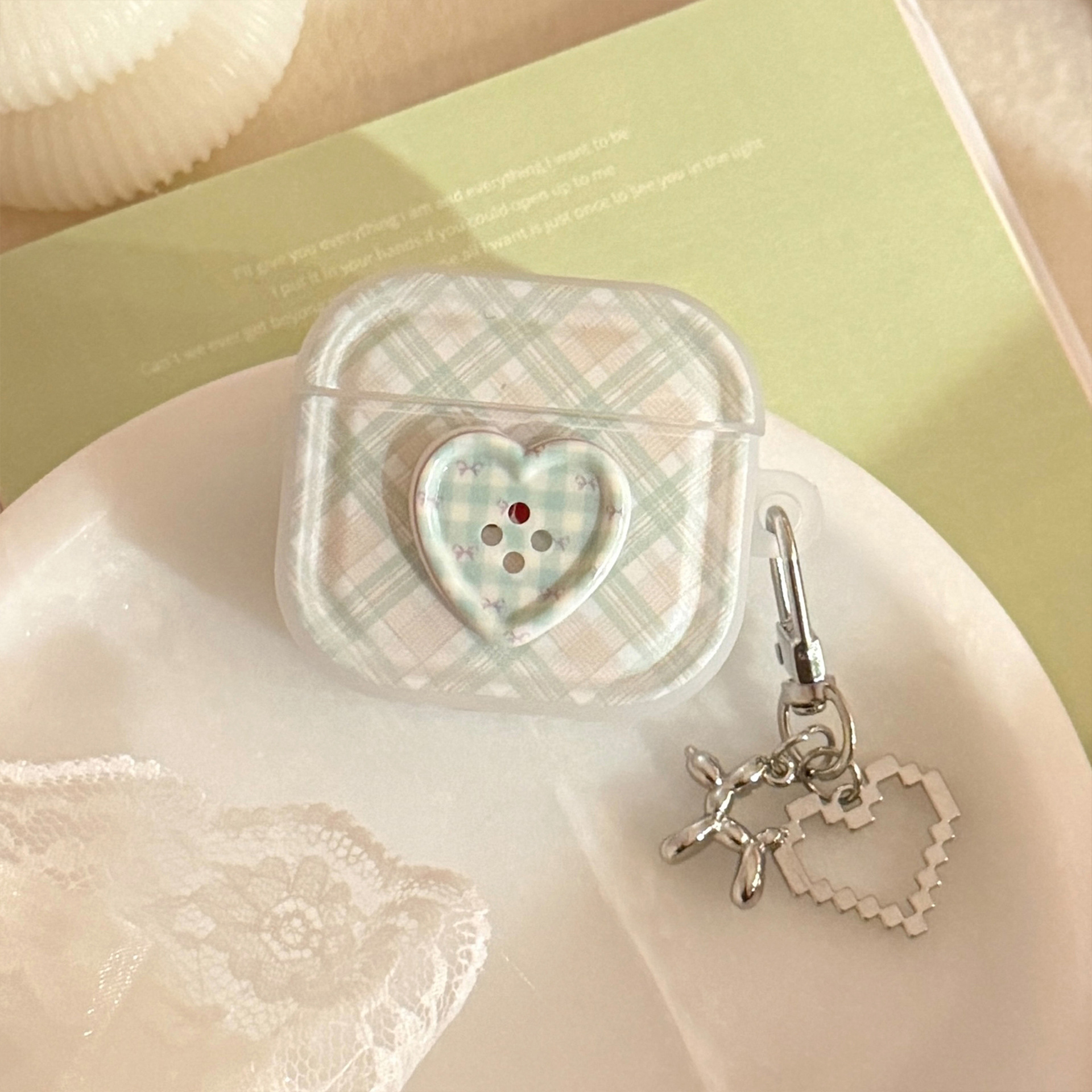 Botón estereoscópico verde para auriculares AirPods Pro2 cubierta Bluetooth inalámbrico 4 generación 1 colgante de plata 3