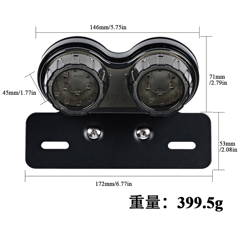 Motorcycle Modified Led Rear Tail Light Harley Retro Bike Dual Round Led License Plate Tail Light Brake Turn Signal Anti-Rear Collision