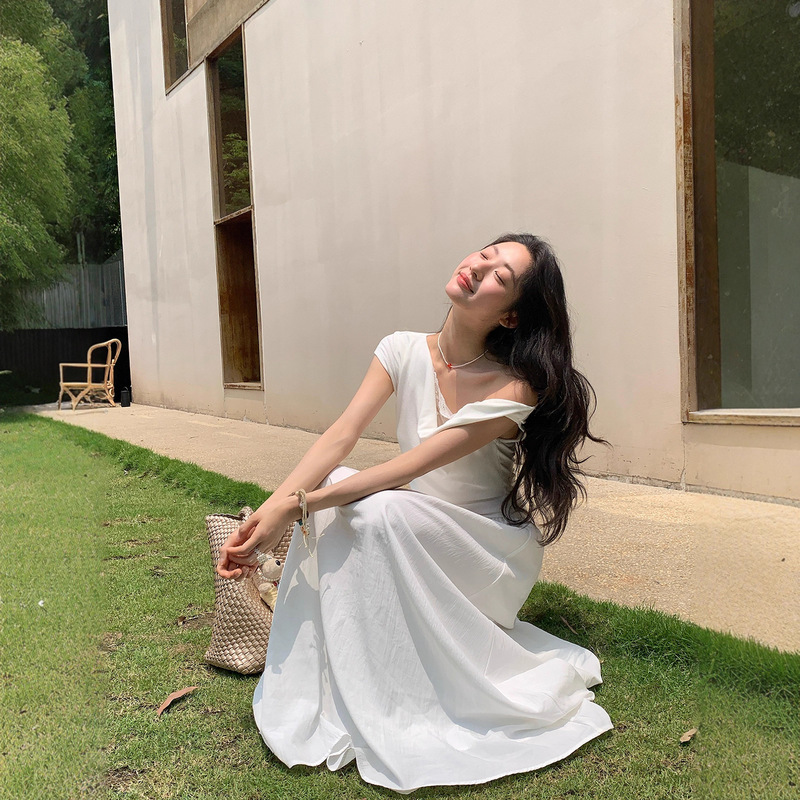 白色连衣裙女夏季2025新款气质法式蕾丝显瘦长裙高级感裙子|undefined