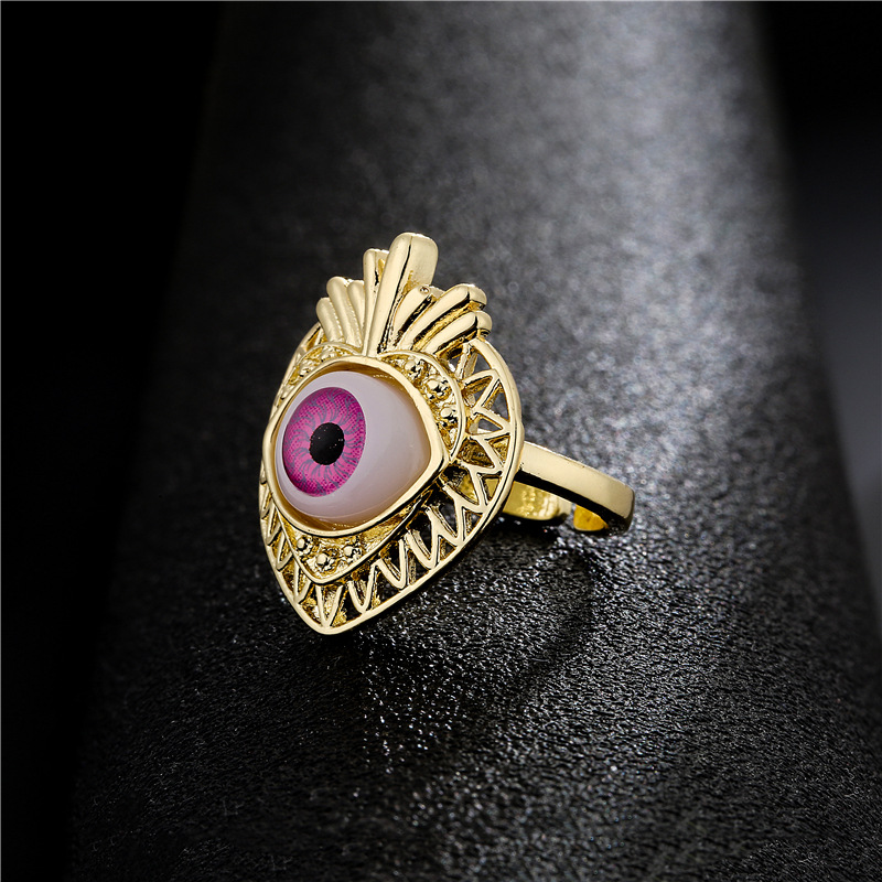 Aogu Cross-border Supply Copper Plating 18k Gold Fashion Personalized Fruit Shape Ring Devil's Eye Open Ring display picture 5