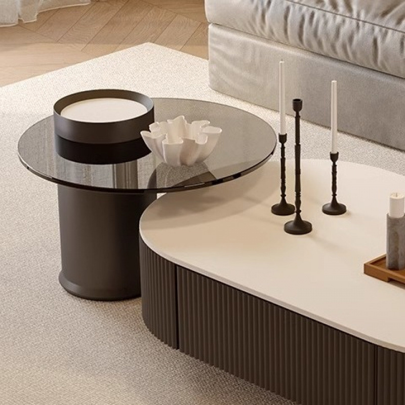 Mesa de té de tabla de roca rectangular ligera de lujo de alto nivel, mesa de té de tabla de roca minimalista italiana, sala de estar doméstica, pequeña casa