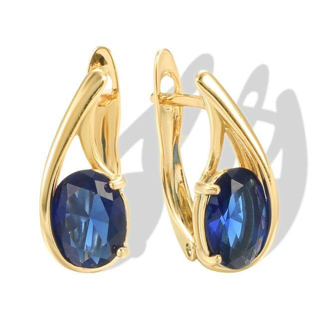 Cao Shi's New Earrings Oval Royal Blue Zircon Earrings with Female Copper Plating Earrings Gift Accessories_voghion.com