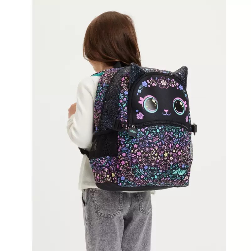 Nuevo australiano smiggle dibujos animados gato negro con ruedas mochila escolar escuela primaria mochila bolsa de comida de gran capacidad juego de lonchera