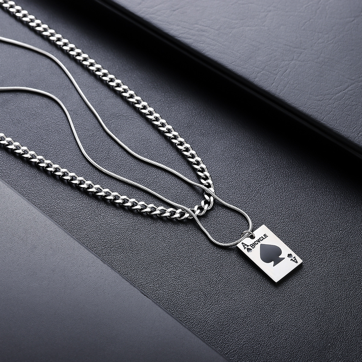 Double Layer Necklaces Classification Titanium Steel Chain Material Cuban Link Chain Curb Chain, snake chain Chain Type Hip-Hop Poker Titanium Steel Plating Unisex Double Layer Necklaces Men Layered Necklaces