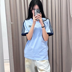ジェニーと同じスタイルのスリーストライプラウンドネックピュアコットン半袖Tシャツレディースサマーシャムロック韓国風半袖カジュアルプルオーバー